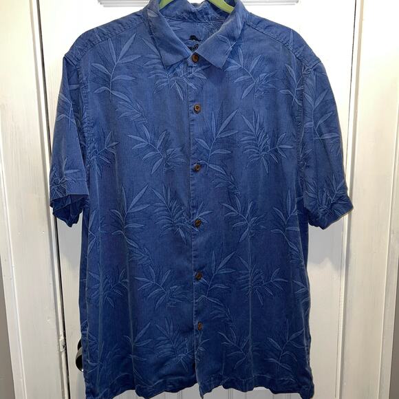 Tommy Bahama silk Hawaiian tropical button down short sleeve Blue Men's Size XL - Picture 1 of 7